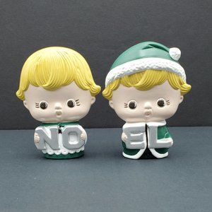 NOEL Flat Head Children Christmas Figurines Flat Face Child Caroler Choir Boy
